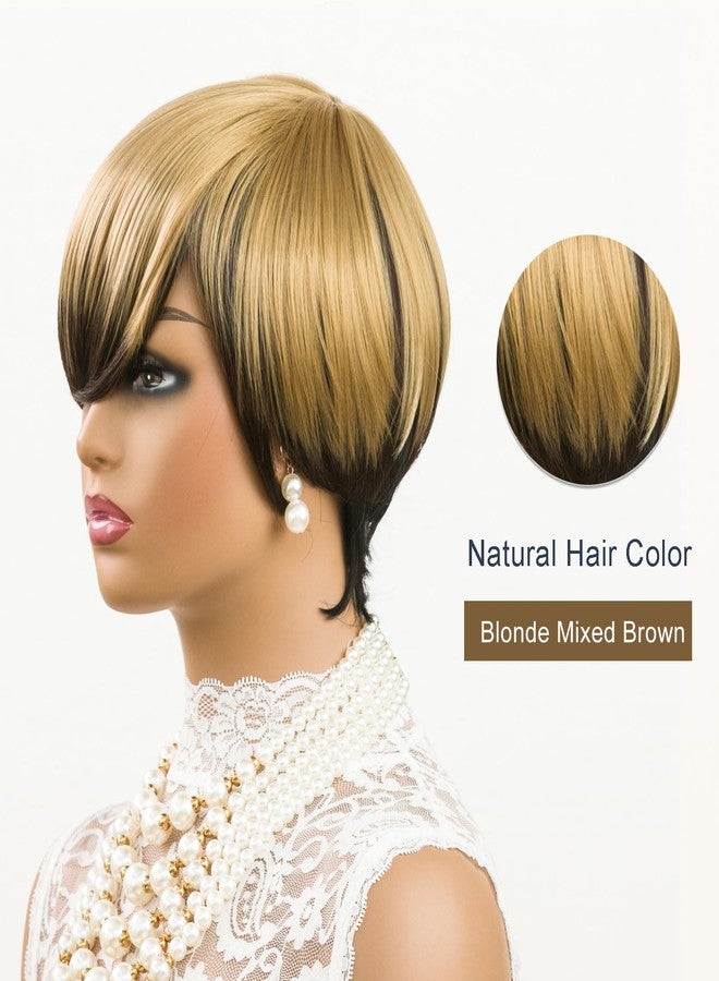 MOONSHOW Short Pixie Cut Wigs for Black Women Ombre Blonde Pixie Cut Wig Straight 1B/4/27 Color Short Bob Wig with Bangs Synthetic Blonde Hair Pixie Wigs for Black Women - Image 5